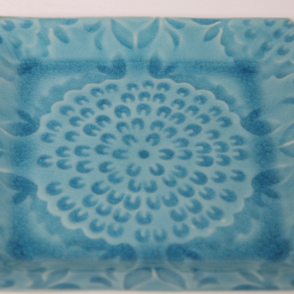 ROSCHER MOROCCAN MEDALLION SQUARE SALAD PLATES - AQUA/TEAL - SET OF 4